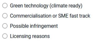 Selectable reasons for expediting AU patent examination