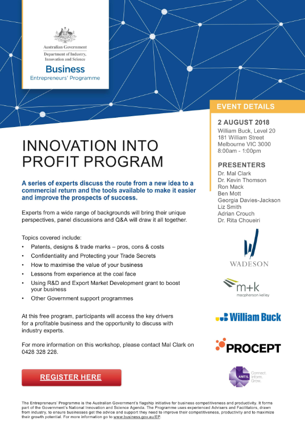 register now https://www.eventbrite.com.au/e/innovation-into-profit-program-registration-47757137885 
