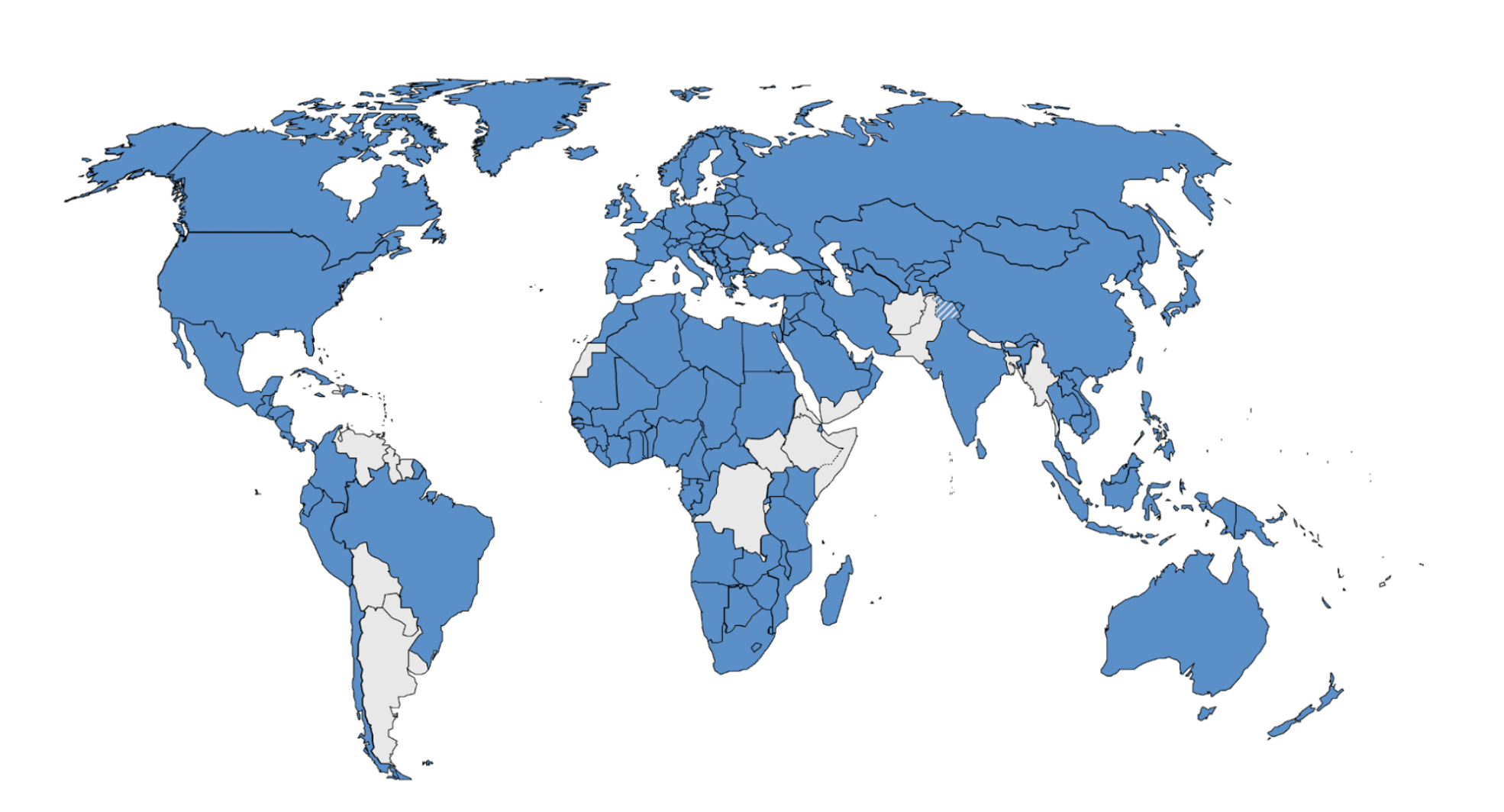 Map of countries covered by PCT patent